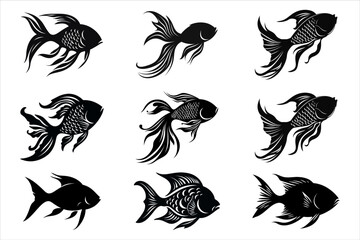 Aqua Fish silhouettes bundle set, fish silhouette, Aqua fish vector