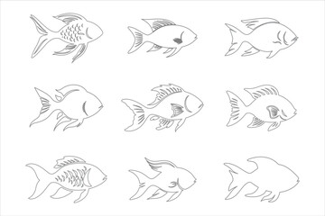 Aqua Fish silhouettes bundle set, fish silhouette, Aqua fish vector