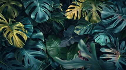 Lush Tropical Foliage Backdrop with Vibrant Monstera Leaves