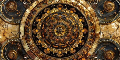 Fototapeta premium Lavish antique baroque, barocco ornate marble ceiling frame non linear reformation design. elaborate ceiling with intricate accents depicting classic elegance and architectural beauty