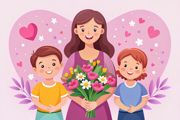 Vector illustration in flat simple style - happy mother's day greeting card