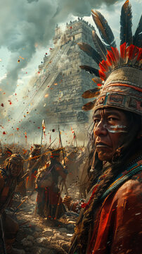 The moment of clash between the Maya civilization and foreign invaders,generative ai