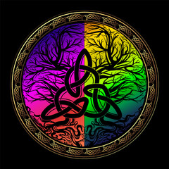 Yggdrasil tree of life Celtic sacred symbol. Celtic astronomy is a magical symbol of rebirth, positive energy and balance in nature. Vector tattoo, logo, print.