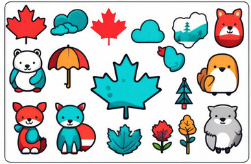 Illustration Set for Canada Day with Canadian Icons.