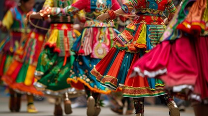 A diverse group of individuals joyfully dancing together in a lively street setting.