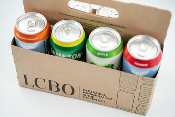 Fototapeta premium Spirits in the LCBO 8-pack box. Toronto, Canada - April 30, 2024.