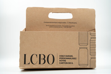 Fototapeta premium Empty LCBO 8-pack box. Toronto, Canada - April 30, 2024.