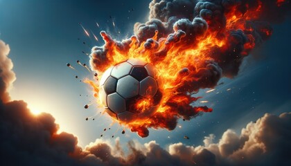 Flaming soccer ball at the stadium in the evening, Meteor-Like, World Cup, European Football Championship, UEFA Euro 2024, 2024 Summer Olympics	