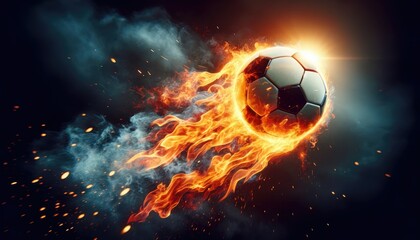 Flaming soccer ball at the stadium in the evening, Meteor-Like, World Cup, European Football Championship, UEFA Euro 2024, 2024 Summer Olympics