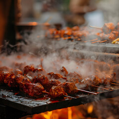 Tandoori oven with skewers , Indian Cuisine.