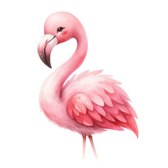 A cute cartoon flamingo with pink feathers