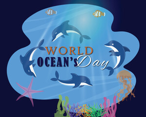World oceans day vector illustration template for social media poster and banner