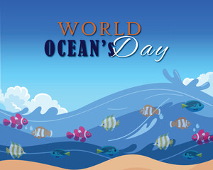 World oceans day vector illustration template for social media poster and banner