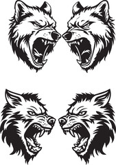 Angry Wolf head logos on white background 