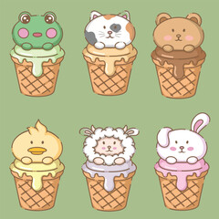 illustration art cute animal ice cream bundle