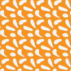 Seamless pattern for packaging and wrapping paper. White strokes of cream orange background. Sunscreens. SPF sun protection. Vector cartoon illustration. Cosmetics and body care. Print for package.