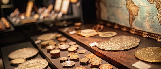 A historical exhibit of ancient trade routes and currencies, tracing the origins of contemporary economic systems