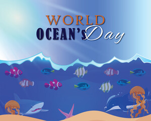 World oceans day vector illustration template for social media poster and banner