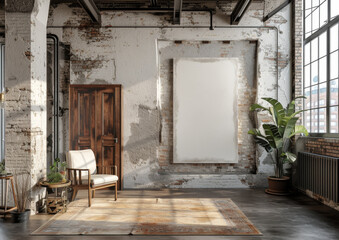 Empty canvas mockup on brick wall in living room