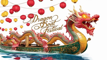 Dragon Boat Festival, Duanwu, dragon head,  isolated on white background, Generative