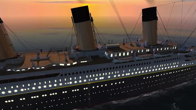 Close up view of titanic ship animation