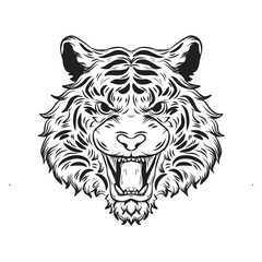 tattoo and t-shirt design black and white hand drawn  tiger engraving ornament vector