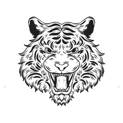 tattoo and t-shirt design black and white hand drawn  tiger engraving ornament vector