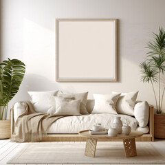 Canvas mockup on top of a couch at living room