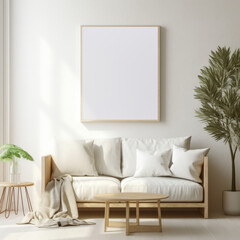 Canvas mockup on top of a couch at living room