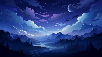 Fototapeta premium galaxy of Night, Minimalist cartoon style
