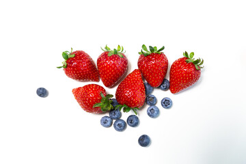 Red ripe strawberry background, close-up, front view, top view, strawberry plate with white background,