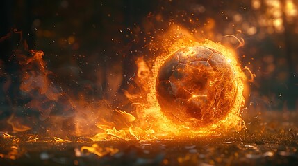 A soccer ball with a trail of flames, representing the energy and speed of the game