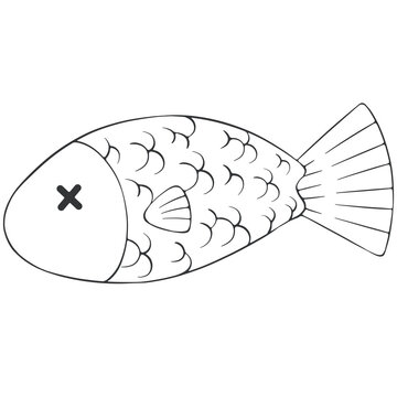 simple black outline dead fish illustration