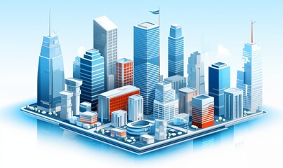 Varied Skyscrapers Isometric 3D City Vector Image with Innovative Structural Design.