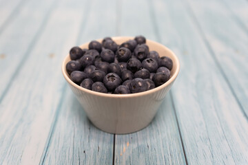 Blueberries isolated on white background, close-up, front view, top view,