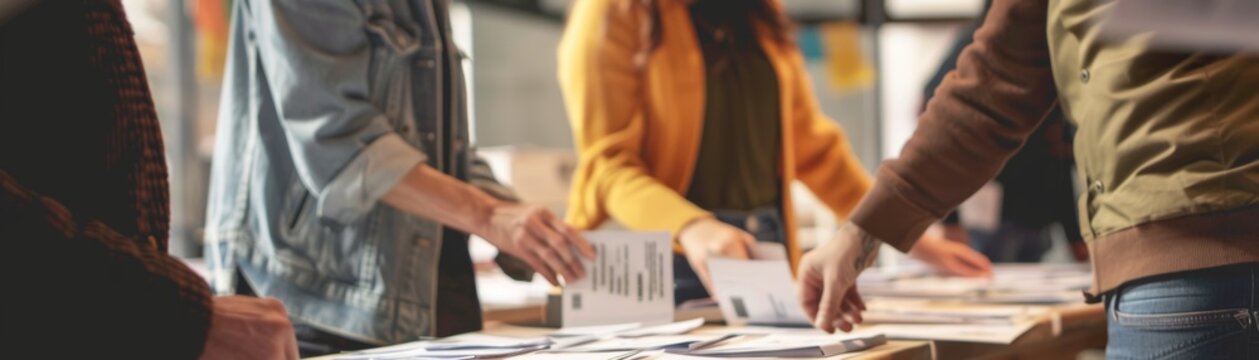 ballot counting station with election officials tallying votes and ensuring accuracy