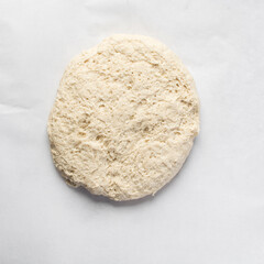 Fototapeta na wymiar Overhead view of proofed bread dough with gluten structure, process of making homemade artisan bread