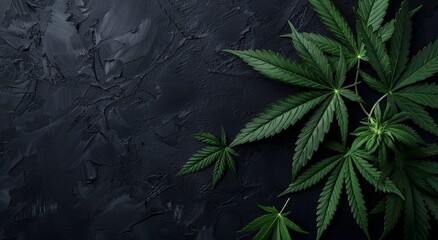 Cannabis Leaves on Black Background