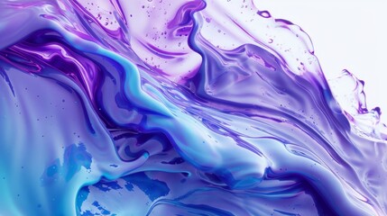 3D render of an abstract background with blue and purple colors, close up macro view of liquid flowing on a white surface, highly detailed in the style of an abstract artist.