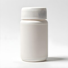 A white plastic bottle with a white cap, containing a light-colored powder or supplement