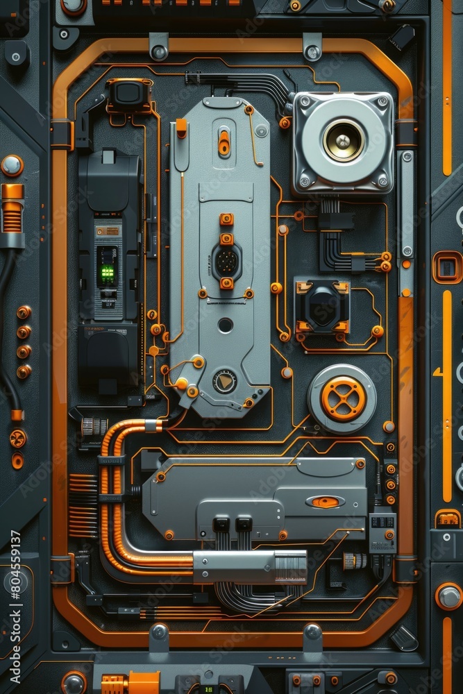 Poster Detailed shot of a computer motherboard. Ideal for tech-related projects