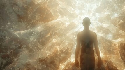 Fototapeta premium Human Figure Radiating Fractal Light - Ethereal Symbol of Inner Energy and Astral Dimensions Stained Glass Illusion 