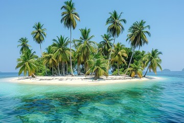 Obraz premium Small Island With Palm Trees in the Ocean