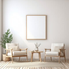 Blank canvas mockup at living room with two chair and table and some deco