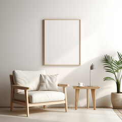 Canvas mockup on living room with chair and small table 