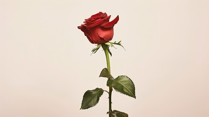 Obraz premium Capture the beauty of a stunning red rose against a simple backdrop perfect for Valentine s Day Mother s Day summer or any love filled occasion