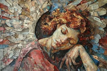 Close up of a beautiful angel painting, perfect for art lovers and interior design