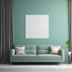 Blank canvas frame mockup on top of sofa with some tree pot deco