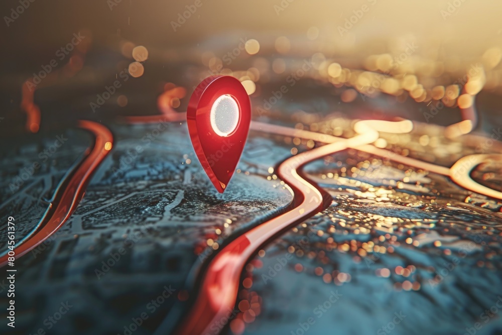 Poster a map with a red pin. ideal for travel websites
