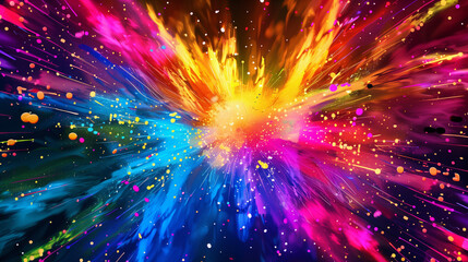 Fototapeta premium Cosmic Explosion, Vivid Multicolored Light Burst, Abstract Space Art with Copy Space